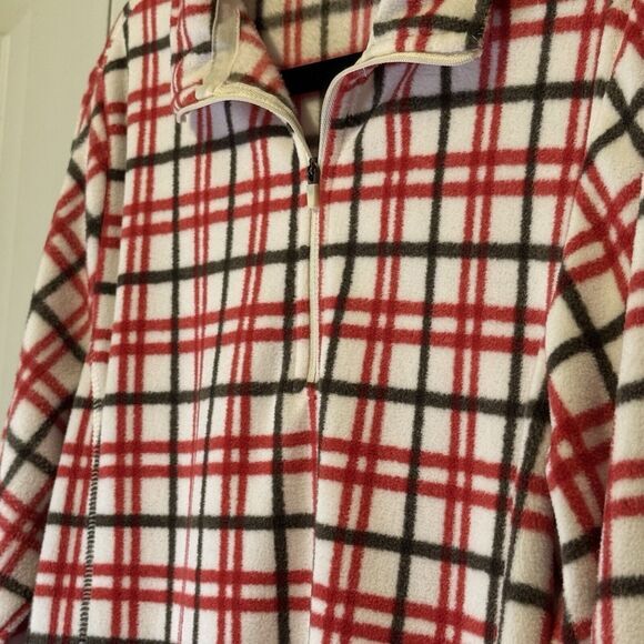Lands End Womans Fleece Plus Size 18 Hoodie Red White Plaid 1/4 Zip Pullover # - Picture 4 of 10